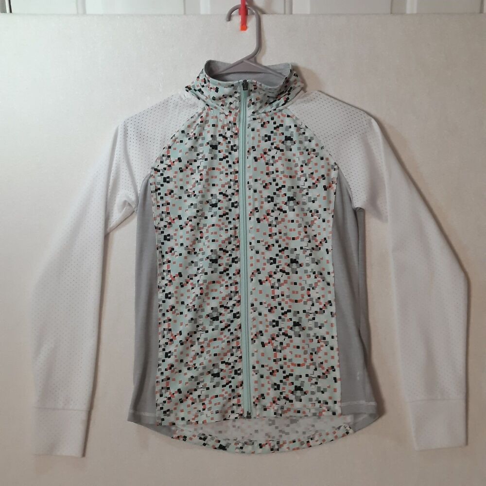 Girls RBX Performance Athletic Full-Zip Jacket | Size M (10-12) | White/Grey Geo